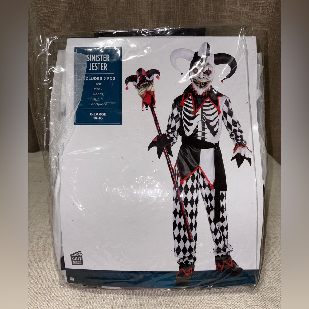 NWT Spirit- Sinister Jester Kids Costume - Black and White